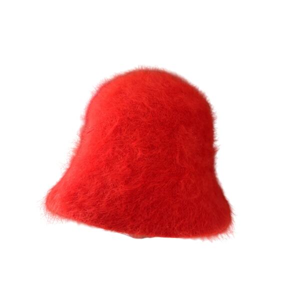 Carol Ann Ambrose Fuzzy Bucket Hat Womens Red Fur Vintage Winter Classic Casual